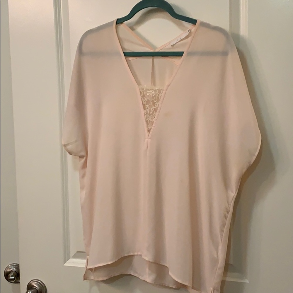 Sheer top, ballet pink, with lace detail